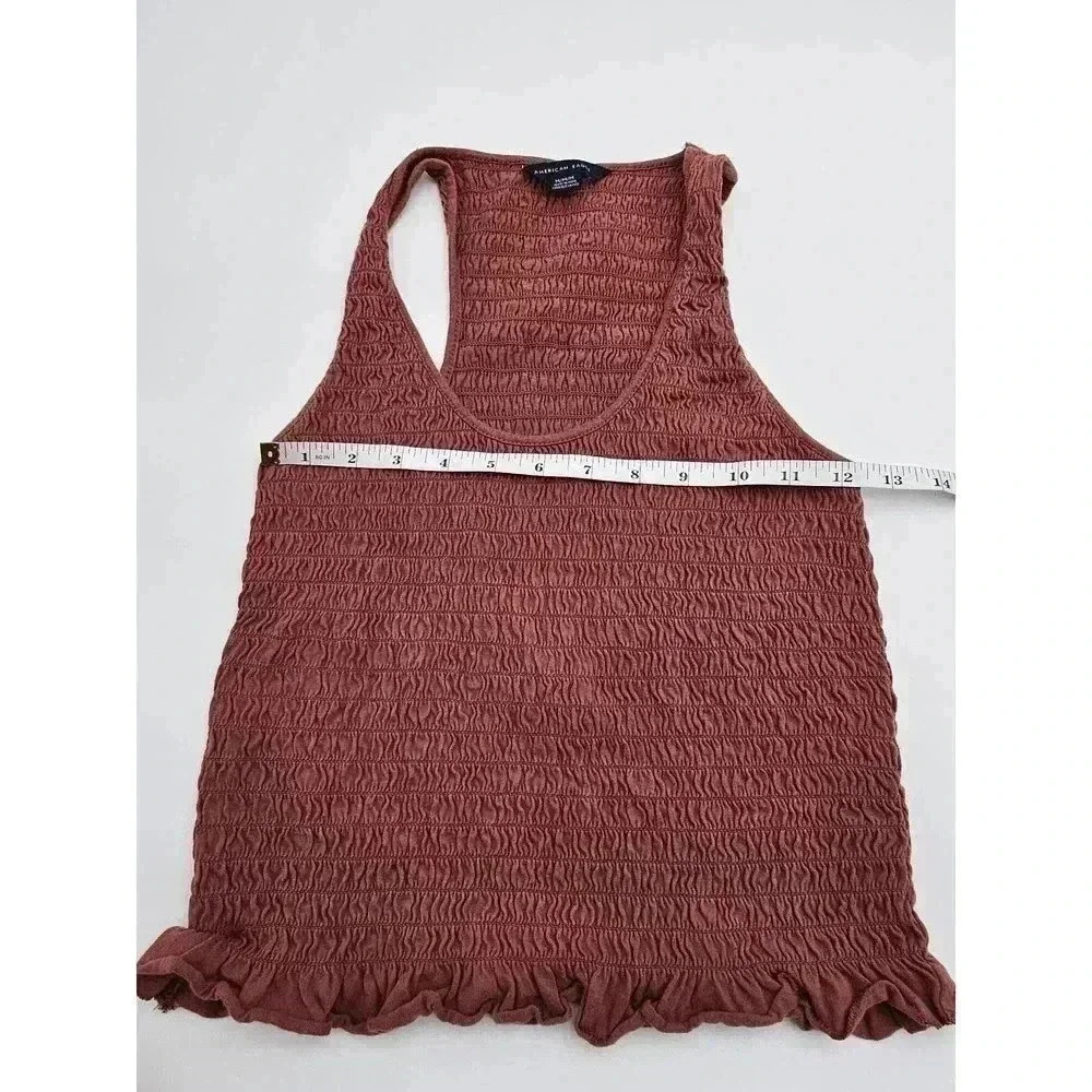 American Eagle Women's Size M Burgundy Smocked Cotton Top - Picture 5 of 6
